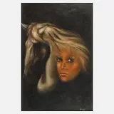 Manfred Leibl, Mädchenportrait mit Pferd, 1981, Öl auf Platte