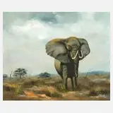 Manfred Leibl, Elefant in der Savanne, 1980, Öl auf Platte