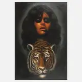 Manfred Leibl, Mädchenportrait mit Tigerkopf, 1981, Öl auf Platte