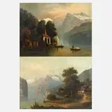 A. Kampe, Zwei Schweizer Sommerlandschaften, Öl auf Leinwand und Keilrahmen