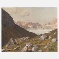 Robert Franz Curry, Sonnige Hochgebirgslandschaft, Öl auf Münchner Malpappe