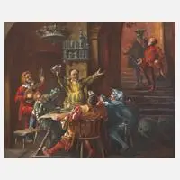 Max Ernst, Faust mit Mephisto in Auerbachs Keller, Öl auf Pressspanplatte