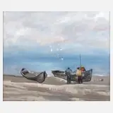 Grigoriew, Boote an der Küste, Öl auf Pappe