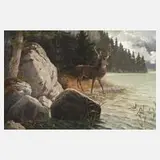 Ludwig Paulus, Hirsch am Wasser, 1892, Öl auf Leinwand