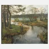 Otto Vaeltl, "Mündung der Ach in den Starnbergersee", Öl auf Leinwand