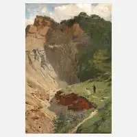 Julius Wentscher, Wanderer am Steinbruch, Öl auf Leinwand