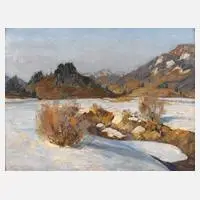 David Hoyer, Vorfrühlingshafte Bachaue, Öl auf Karton