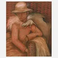 H. Popp, Junge Frau mit Hut und Ratte