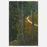 Eduard Staudinger, Herbstlicher Waldweg, Öl auf strukturiertem Malkarton