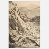 Max Klinger, "Bergsturz", Radierung auf Japanpapier und auf Bütten kaschiert