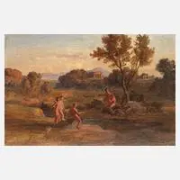 Gustav Friedrich Papperitz, Arkadische Landschaft, Öl auf Karton