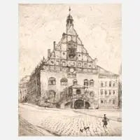 Albin Enders, Rathaus von Plauen, Radierung auf leichtem Karton