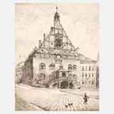 Albin Enders, Rathaus von Plauen, Radierung auf leichtem Karton