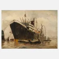 C. Bock, Hafenszene, Öl auf Leinwand