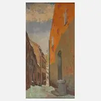 Jakob Dietz, Winterliche Straße in Karlsbad, 1889, Öl auf Leinwand