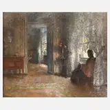 Paul François Urtin, Herrschaftliches Interieur, Öl auf Leinwand