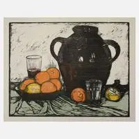 Wilhelm Laage, "Der dunkle Krug", Farbholzschnitt auf Papier