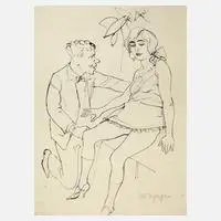 Rudolf Schlichter, "Liebespaar", Tuschefeder auf Velin