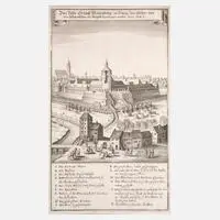 Matthäus Merian, Erstürmung der Pleißenburg Leipzig, Kupferstich auf Bütten aus Matthäus Merians des Älteren "Theatrum Europaeum" von 1643