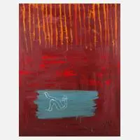 Rote Fläche mit Figur by Osmar Osten, Öl auf grüner Leinwand und Spannrahmen, offered Dec 2025