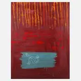 Osmar Osten, Rote Fläche mit Figur, Öl auf grüner Leinwand und Spannrahmen