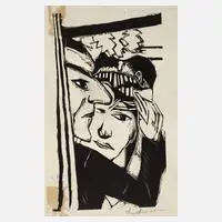 Max Beckmann, "Tanzendes Paar", Holzschnitt mit partiellen Schraffuren auf Maschinenbütten