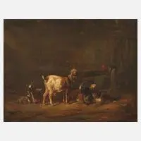 Louis Reinhardt, Im Ziegenstall, Öl auf Leinwand