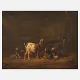 Louis Reinhardt, Im Ziegenstall, Öl auf Leinwand
