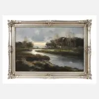 Gerhard Geidel, Abend am Fluss, Öl auf Karton