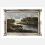 Gerhard Geidel, Abend am Fluss, Öl auf Karton