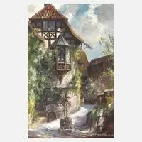 Erich Hartung, Vorburg der Wartburg, Ölmalerei in heller Farbigkeit