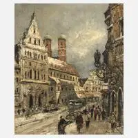 Otto Hellmeier, Münchner Stadtansicht, Öl auf Karton und Hartfaserplatte