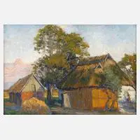 Carl Hessmert, "Abend-Gehöft in Pommern", Öl auf Karton