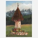 Sergio Zaffanello, Marterl im Gebirge, Öl auf Kupferplatte