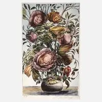 Ernst Fuchs, "Flamboyanter Blumenstrauß", aquarellierte