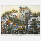 Karl Goldammer, "Hundertwasserhaus Wien", Farbradierung