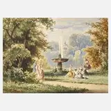 Anton Doll, Galante Gesellschaft im Park, Aquarell