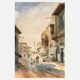 Charles Wilda, Straßenszene in Kairo, Aquarell auf Karton