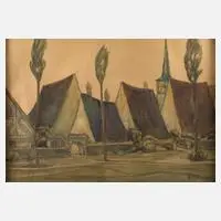 František Xaver Böhm, Dorfansicht, Aquarell über Graphit
