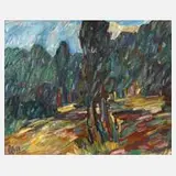 Fredo Bley, Herbstwald, Öl auf Hartfaserplatte