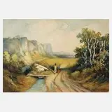 Heinz Himmel, Spaziergänger in Sommerlandschaft, 1953, Aquarell