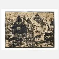 Walter Rahm, "Alt Plauen", 1950, Linolschnitt auf Pergamentpapier