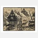 Walter Rahm, "Alt Plauen", 1950, Linolschnitt auf Pergamentpapier