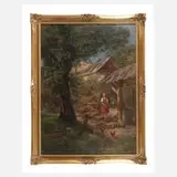 Josef Haunstetter, Mädchen auf dem Hühnerhof, 1936, Öl auf Leinwand