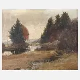 Josef Rolf Knobloch, Weiher am Waldrand, Öl auf Pappe