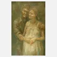 Liebespaar mit schwangerer Frau by Jacob Maurer, Öl auf Karton und Hartfaserplatte, offered Aug 2026