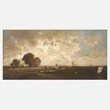 Heinrich Neppel, Bukolische Sommerlandschaft, Öl auf Karton