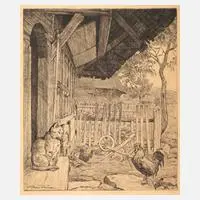 Hans Thoma, "Schwarzwaldhof", 1901, Kaltnadelradierung