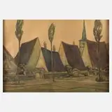 František Xaver Böhm, Dorfansicht, Aquarell über Graphit