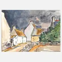 Rudolf Koch, "Bretonisches Dorf", Aquarell auf Papier